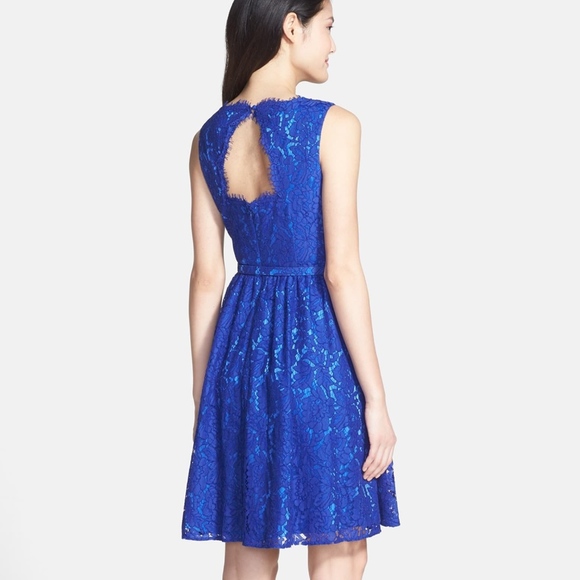 Eliza J Fit and Flare Lace Dress- Royal Blue - Picture 2 of 7